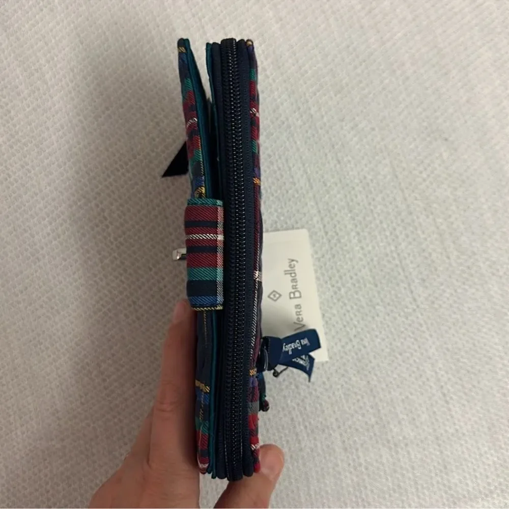 Vera Bradley Tartan Plaid Navy Green Red Turn Lock RFID Large Wallet - Picture 6 of 11